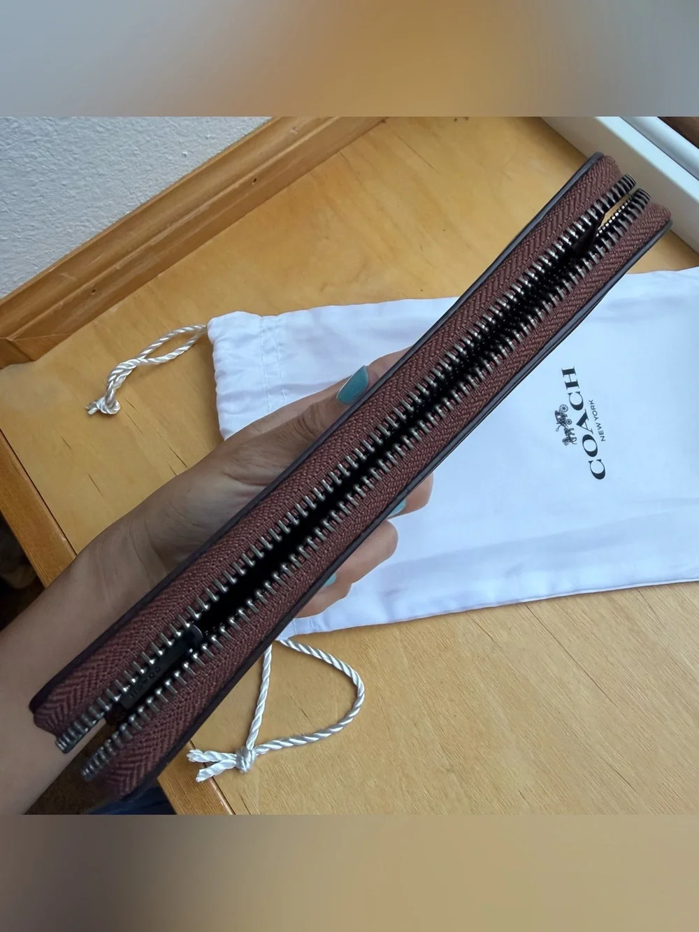 Coach Brown Leather Long Wallet with dust bag